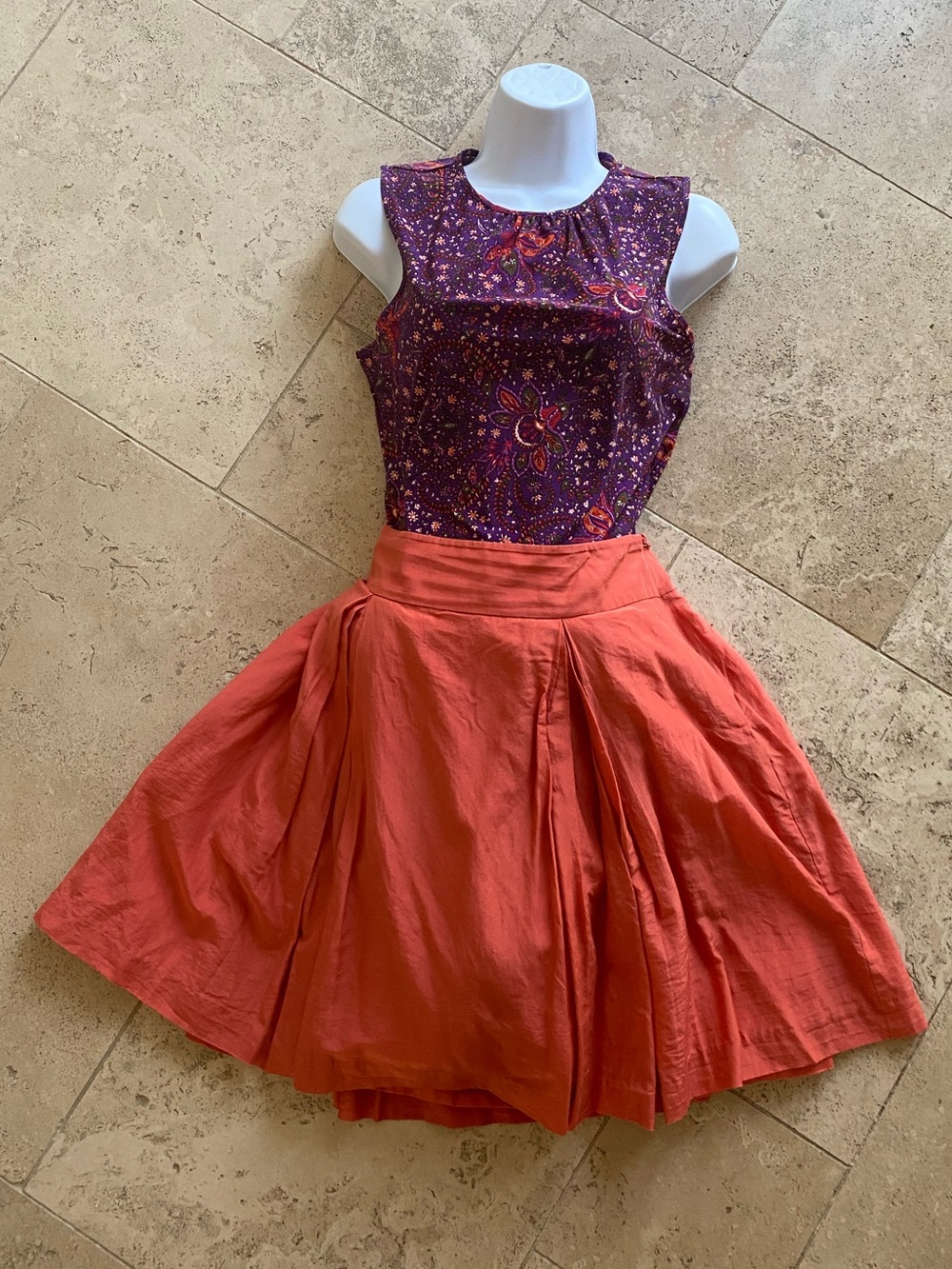 Banana Republic Rust Orange Silk Blend Pleated A-Line Skirt Feminine Summer P12